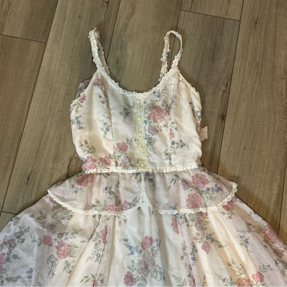 Gunne Sax Floral Dress Fairy Whimsy Romantic Feminine Coquette Lace Trim Size 13 - Picture 2 of 12